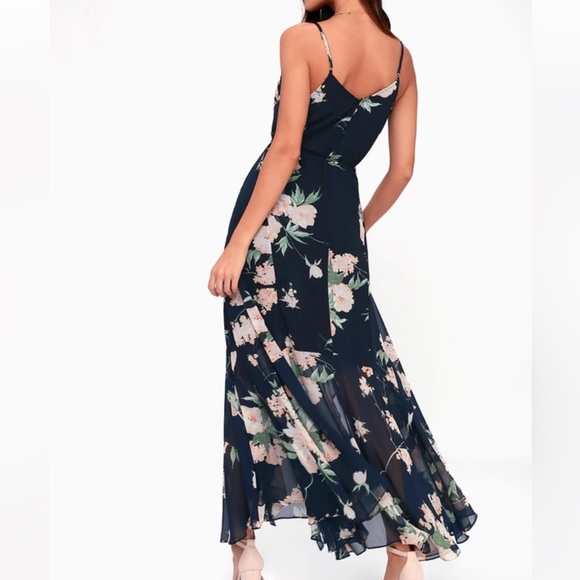 Lulu’s Feeling Freesia Navy Blue Floral Print Maxi Dress Large - Picture 12 of 12